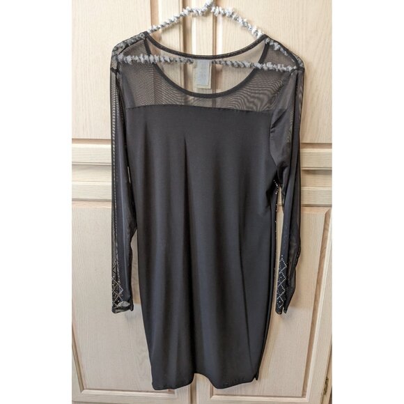 Vocal Black Sheer Rhinestone Embellished Dress Long Sleeve Glam Rock Style Mediu - Picture 3 of 3